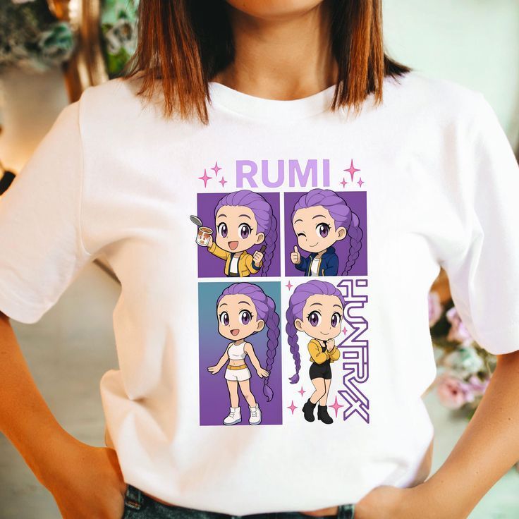 Huntr1x นักล่าปีศาจ Kpop RUMI เสื้อยืดผู้ใหญ่และเด็กขนาด M - 3XL | 1-10 ปี