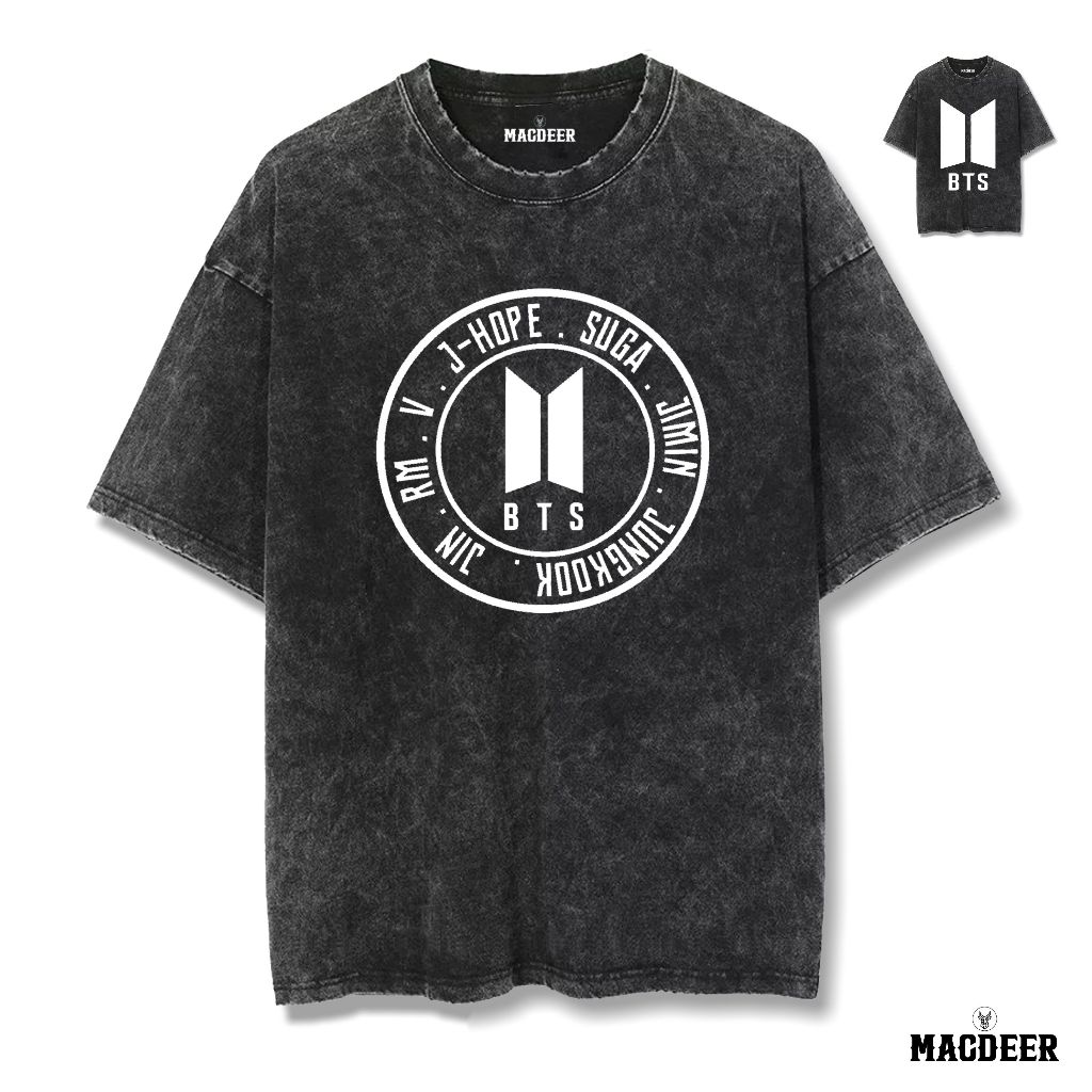 MACDEER Oversize BTS JUNGKOOK WASHED Slimfit T-SHIRT WASH T-SHIRT | รถไฟฟ้า 3-4