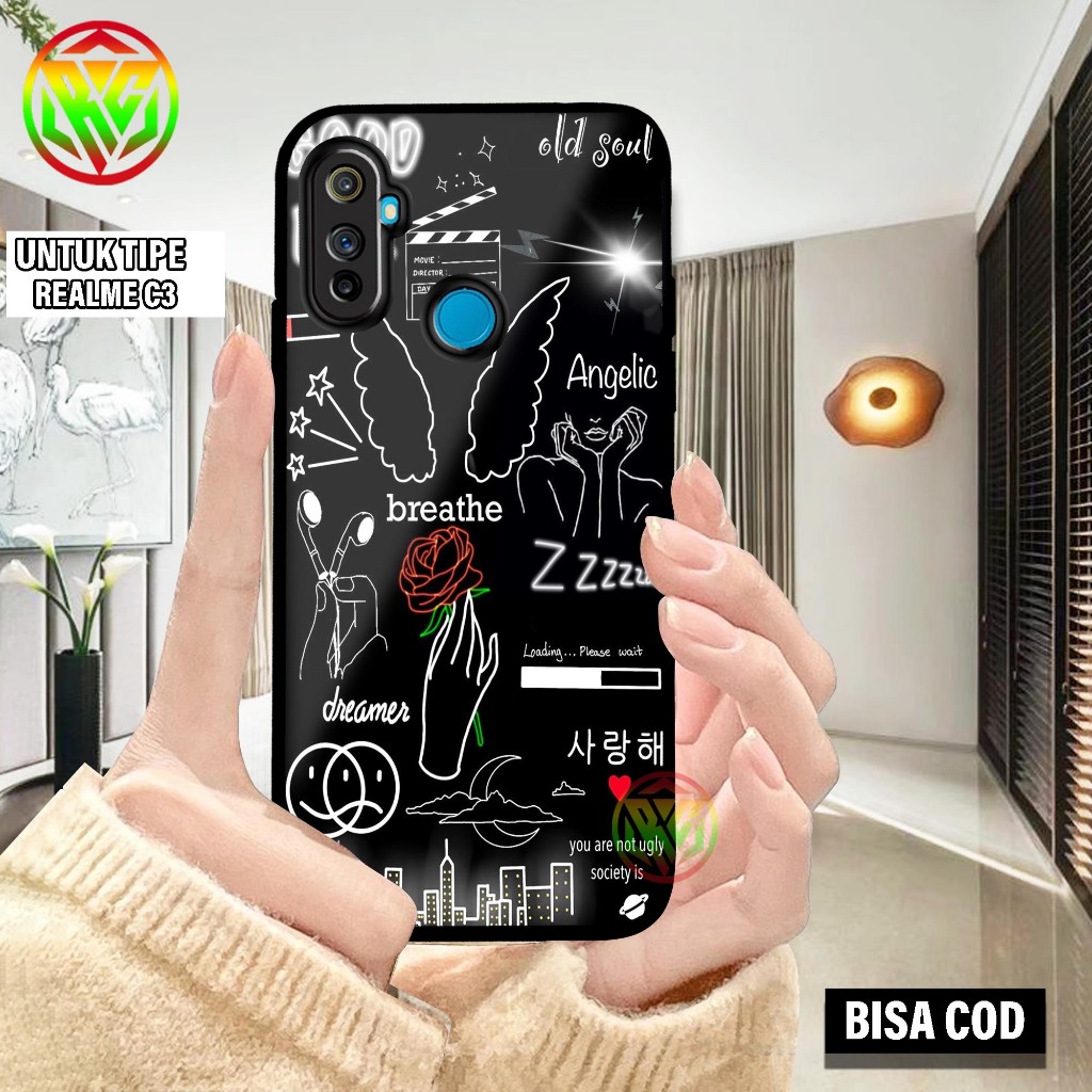 HP Realme C3 Phone Case - Glossy Shiny Softcase For Realme C3 - Full Cover Case ล่าสุด Motif QUOES J
