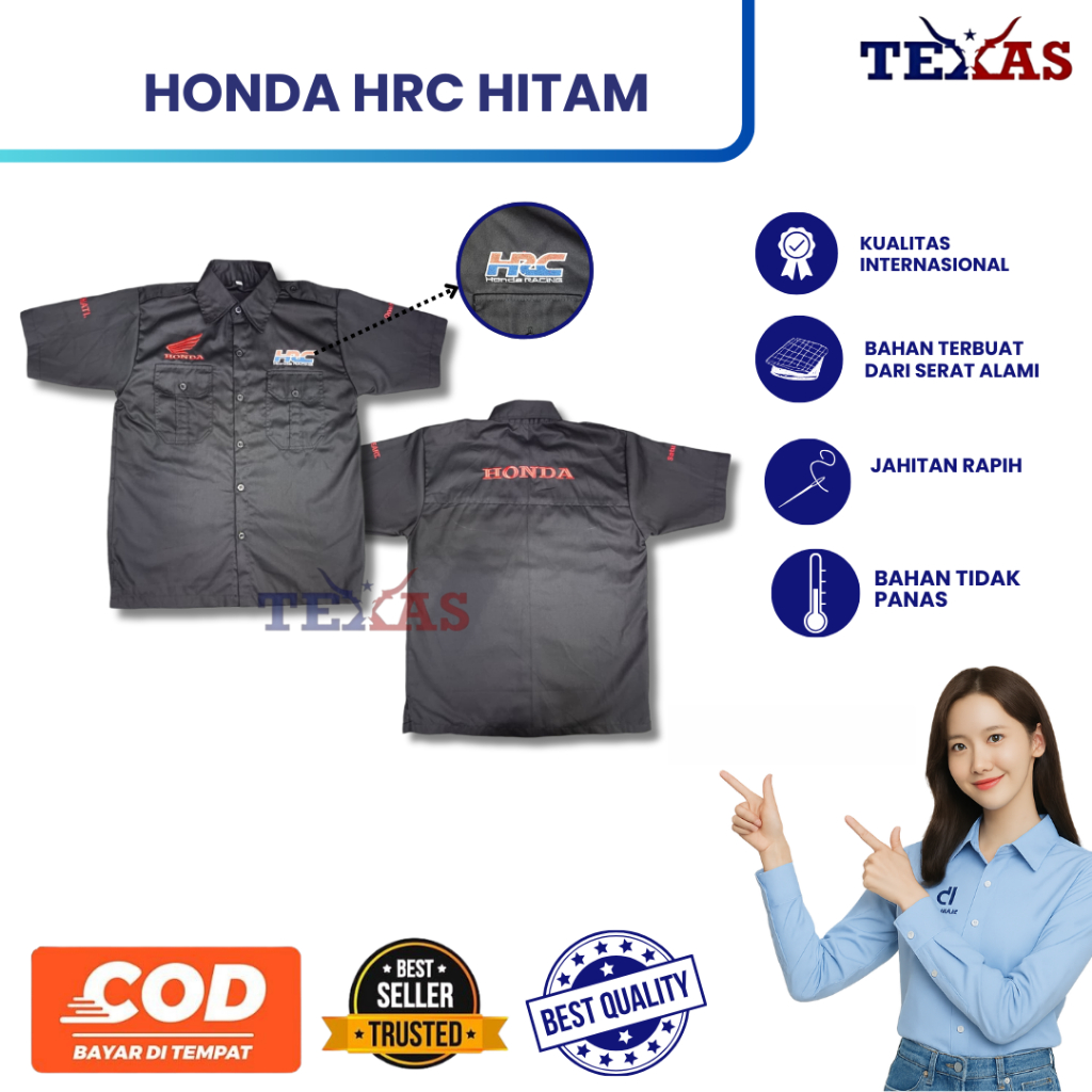 KEMEJA Honda HRC เสื้อเชิ้ตมาตรฐานผู้ชายสีดํา | ชุด HRC | เสื้อทํางาน Honda HRC | เสื้อยานยนต์ฮอนด้า