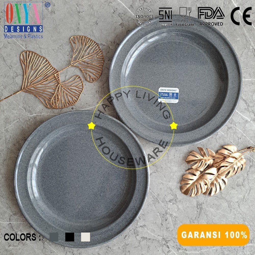 ONYX 9in เมลามีนจานกลม Valda Granite Series แผ่นเว้าพรีเมี่ยม 23 ซม. สีขาว