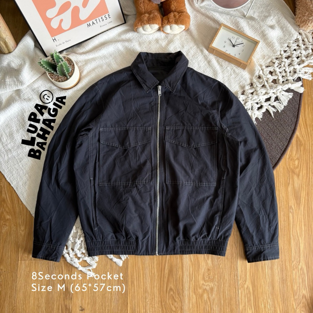 8SECONDS เสื้อแจ็คเก็ตลําลอง Big Pocket สีดํา ไซส์ M • ของแท้ 100%