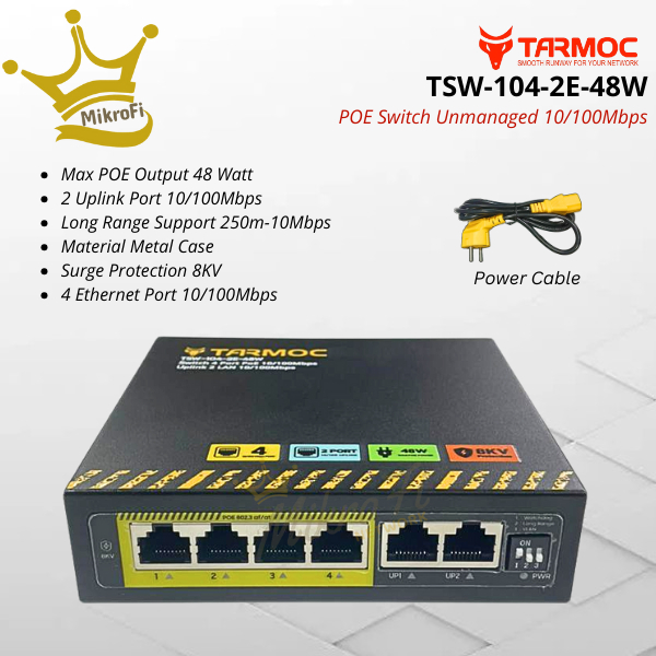 Tarmoc Switch POE HUB กล้องวงจรปิด IPCAMERA 4 Port 10/100 + 2 Uplink 10/100
