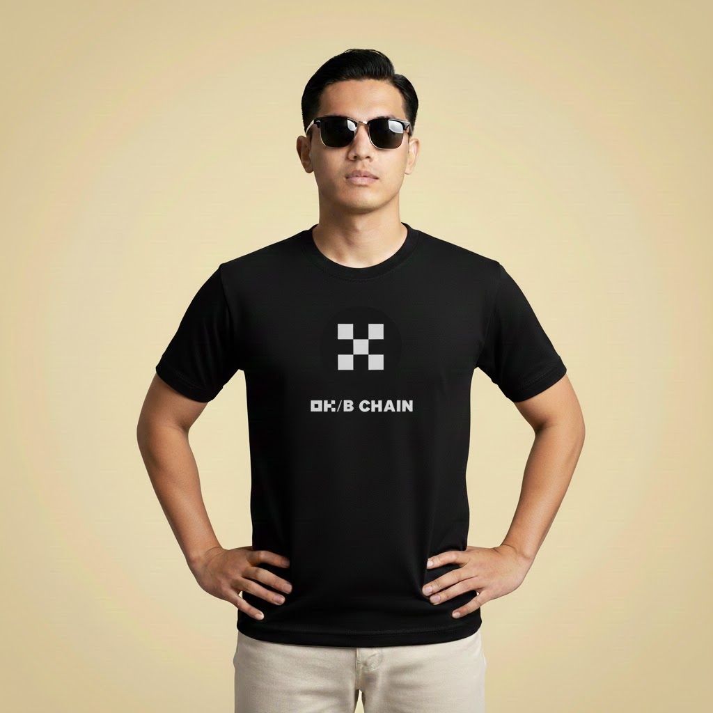 เสื้อยืดพรีเมี่ยม OK Chain Crypto OKB ผ้าคอตตอนแขนสั้นและแขนยาว