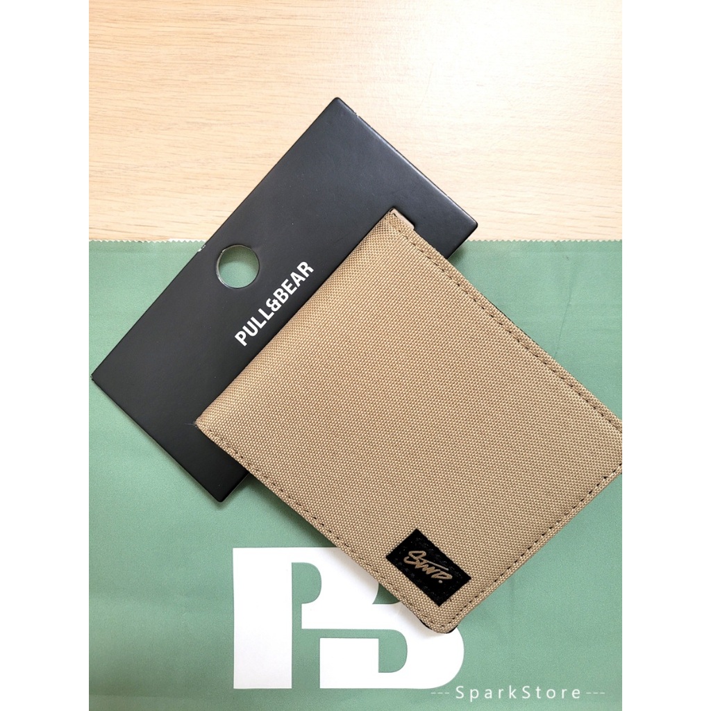[ใหม่][ใหม่] Pull&Bear STWD Mens Canvas Wallet Canvas Fabric Wallet Cream Beige