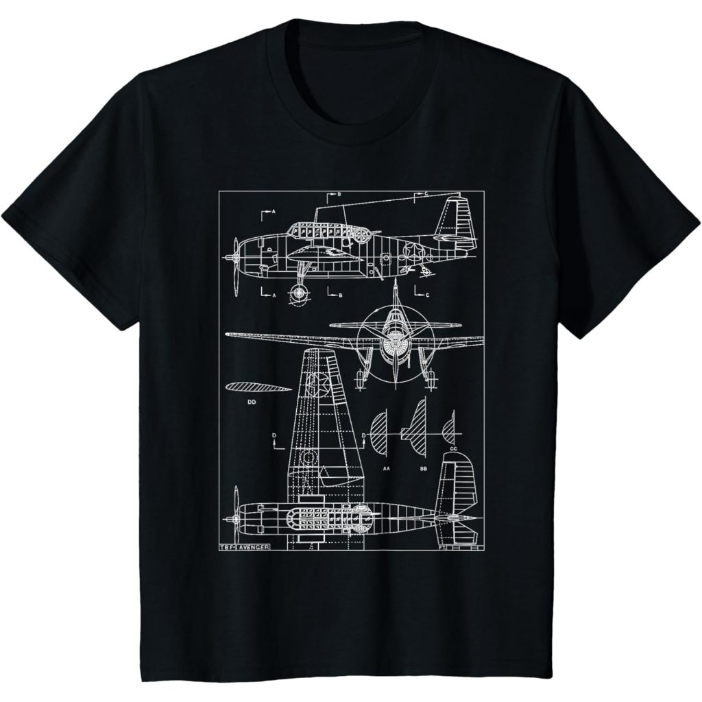 TBF-1 Avenger American WW2 Pet Bomber Plane Blueprint เสื้อยืดเด็ก