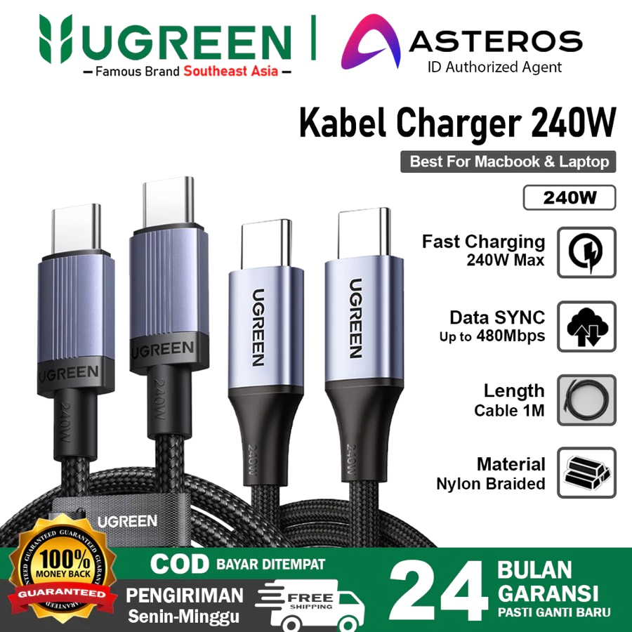 UGREEN สายชาร์จเร็ว Type C to Type C 240w Nylon Braided