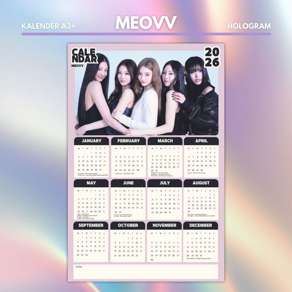 HOLOGRAM 2026 CALENDAR MEOVV KPOP UNOFFICIAL GAWON ANNA SOOIN NARIN ELLA