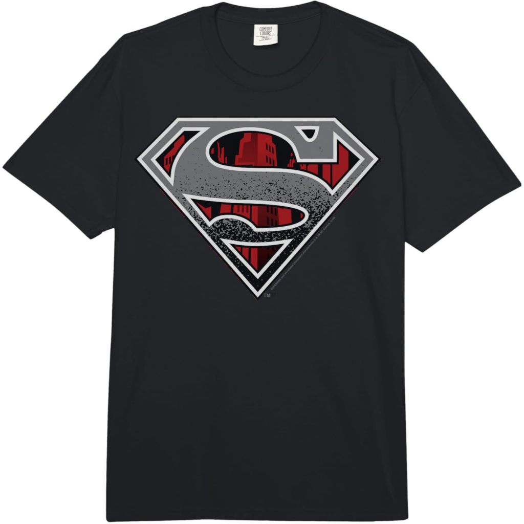 DC Comics Superman Skyline Chest Logo Comfort Colours Adult Heavyweight T-shirt