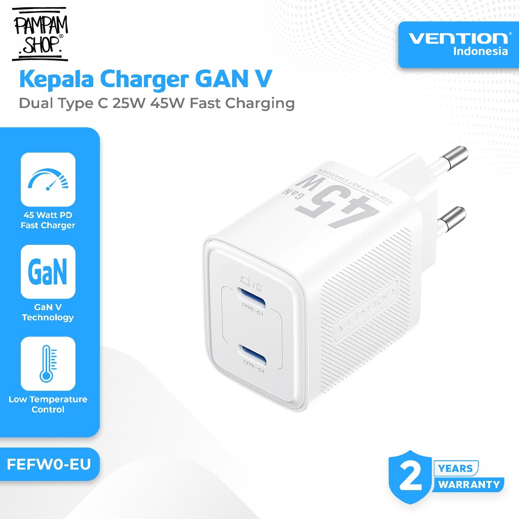 VENTION FEFW0-EU Charger Head Adapter GAN V Technology Dual Type C 45W Super Fast Charging PD Power 