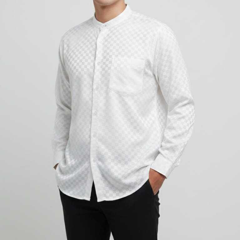 KEMEJA Asb เสื้อเชิ้ตแขนยาวคอปกเซี่ยงไฮ้สีขาวสําหรับผู้ชาย​ Kemko Shoba Sullon Premium Check Motif ล