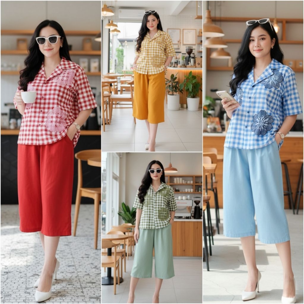 ชุดจัมโบ้ผ้าฝ้าย FLORAL 7/8 SQUARED