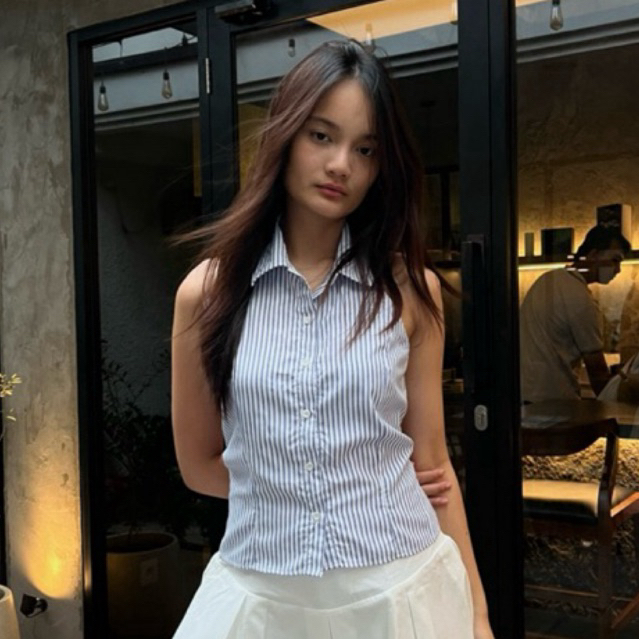 Lexy Fashion - เสื้อกล้าม Jennie Halter Stripes เสื้อกล้ามผู้หญิง (ขนาด SMALL, CHECK LD & LP)