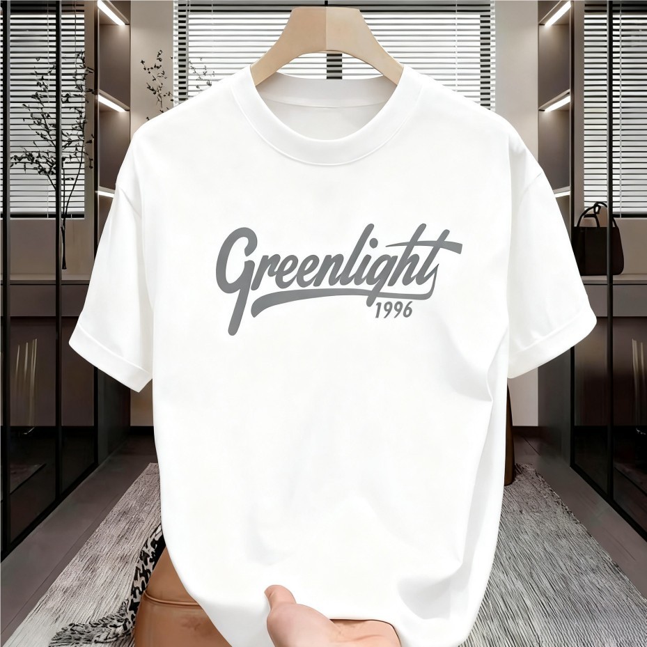 KATUN ราคาโปรโมชั่น greenlight1996 Outelts ผ้าฝ้ายเสื้อยืดอินเทรนด์พิมพ์ผู้ชายฤดูร้อนรอบคอลําลองแขนส