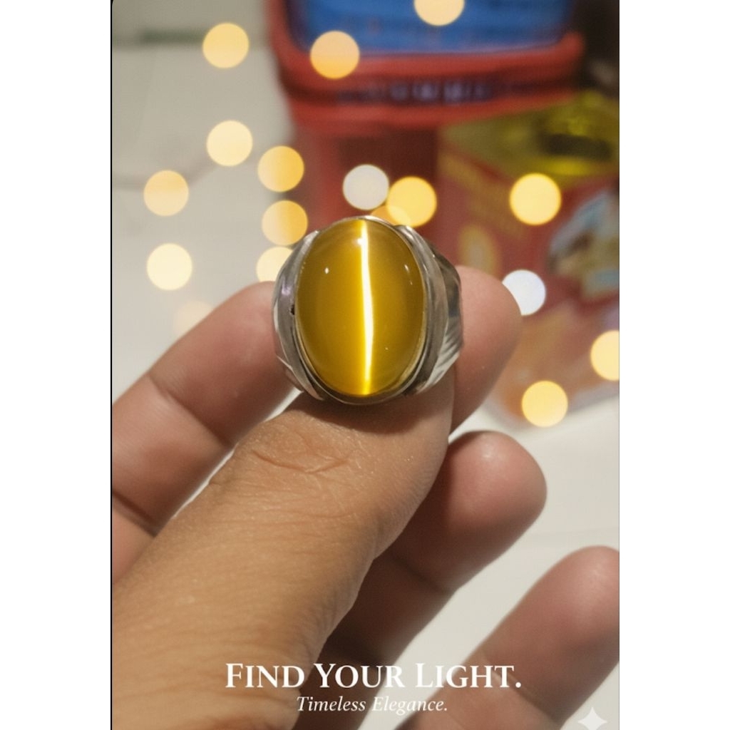 แหวนอาเกตตาแมวสีทองสีเหลือง 18x13 มม. แหวนโมเนลคลาสสิก