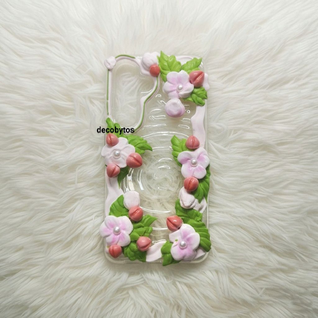 (decobytos) PRE-ORDER Decoden Resin Phone Case Casing Flower Peach in the Water For All Types of HP 