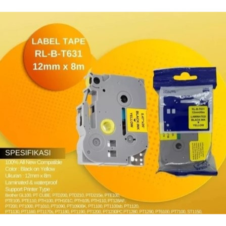 เทปฉลาก G&G สําหรับเทปฉลาก Brother TZE-631 12mm x 8m สีดําเหลือง