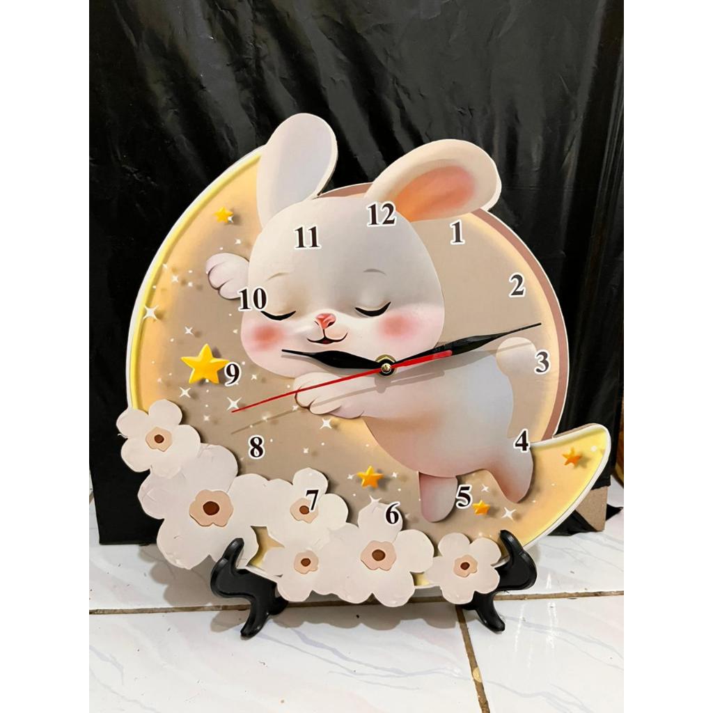 ARYASTORE.ID R271 นาฬิกาแขวนสุนทรียศาสตร์ RABBIT MOON ไฟ LED ตกแต่งห้องนอน Home Sweet Home