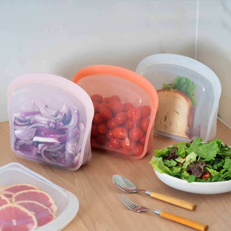 Uzeware กระเป๋าใส่อาหารซิลิโคนแบบใช้ซ้ําได้แบบยืน Ziplock ป้องกันการรั่วเกรดอาหารสําหรับผัก ผลไม้ แล