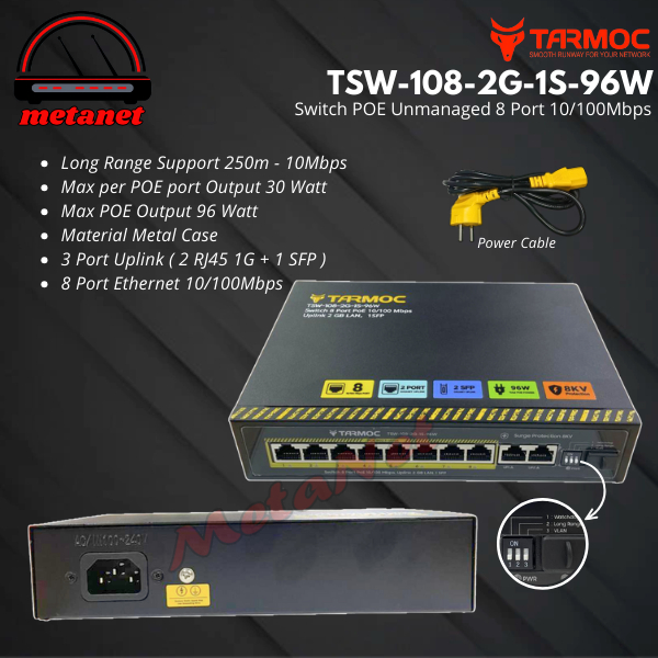 Tarmoc TSW-108-2G-1S-96W 8 พอร์ต 10/100 POE 802.3af/at POE Switch 96W