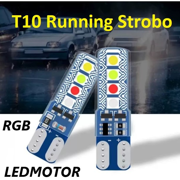 MATA T10 Jelly Dusk Lights 8 LED Eyes กระพริบ RUNNING RGB 12 Volt