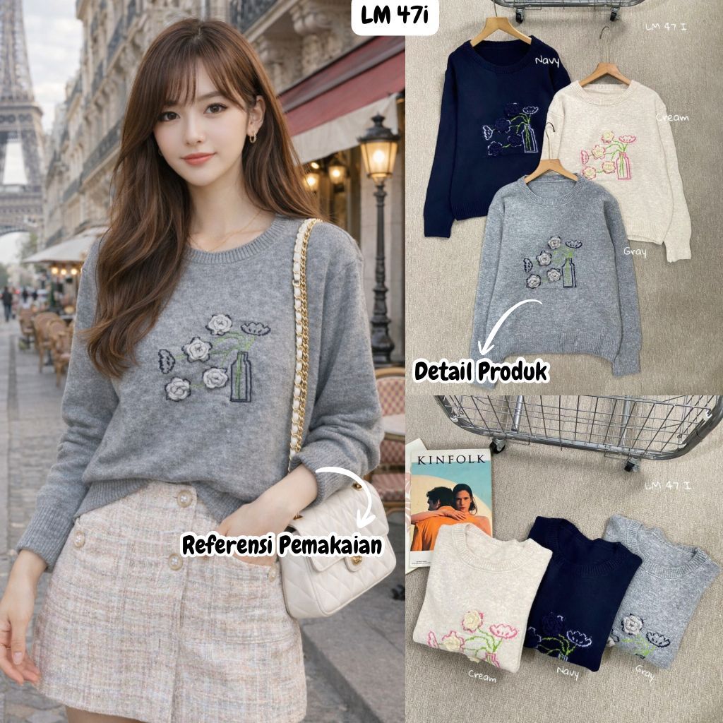 HAPPY SHOP - ผู้หญิง 3D FLOWER KNIT TOP LM47i 47i PREMIUM ใหม่ล่าสุดแฟชั่นสวย