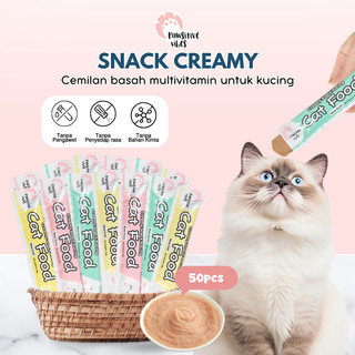 PAKET Snack Creamy Kucing Isi 50 PCS - Cat Food - Paket Cemilan Vitamin Kucing Basah Murah - Snack Basah Kucing 50 Pcs - Makanan Kucing - Vitamin Kucing