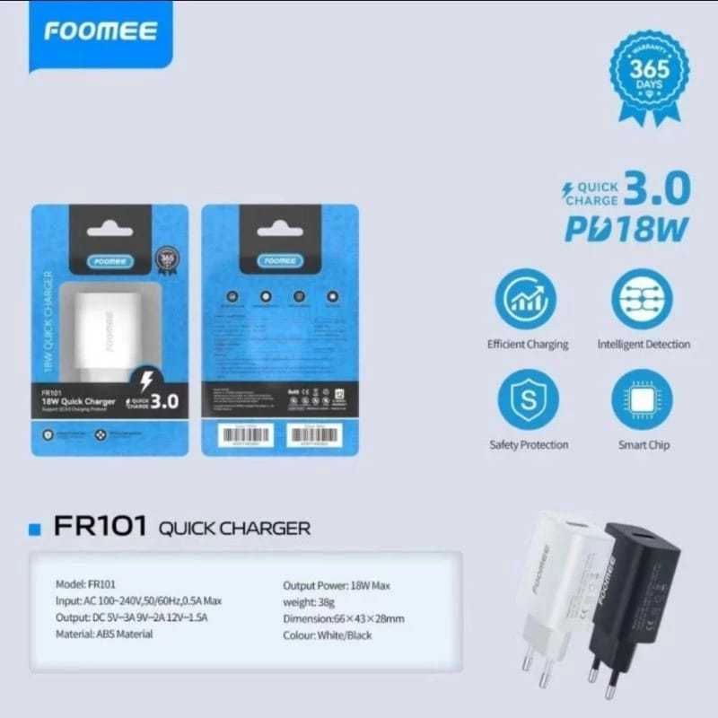 FOOMEE FR101 / CQ25 Quick Charger 3.0 1 พอร์ต USB-A ของแท้