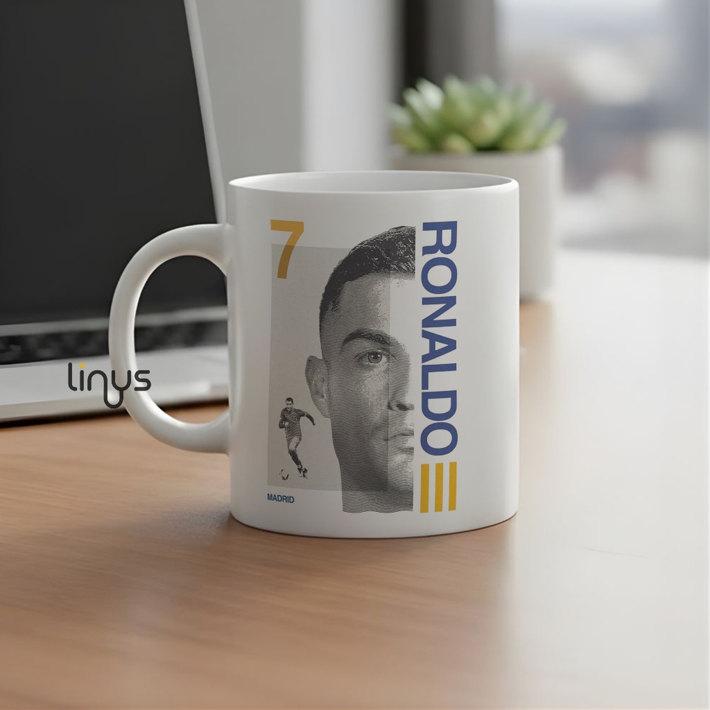 แก้วมัคทีม Ronaldo Madrid Cristian Ronaldo Face Art CR7 Cup