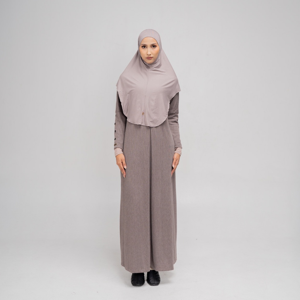 Aliska Knit Dress | Taupe Knit Umrah Dress by Tubita