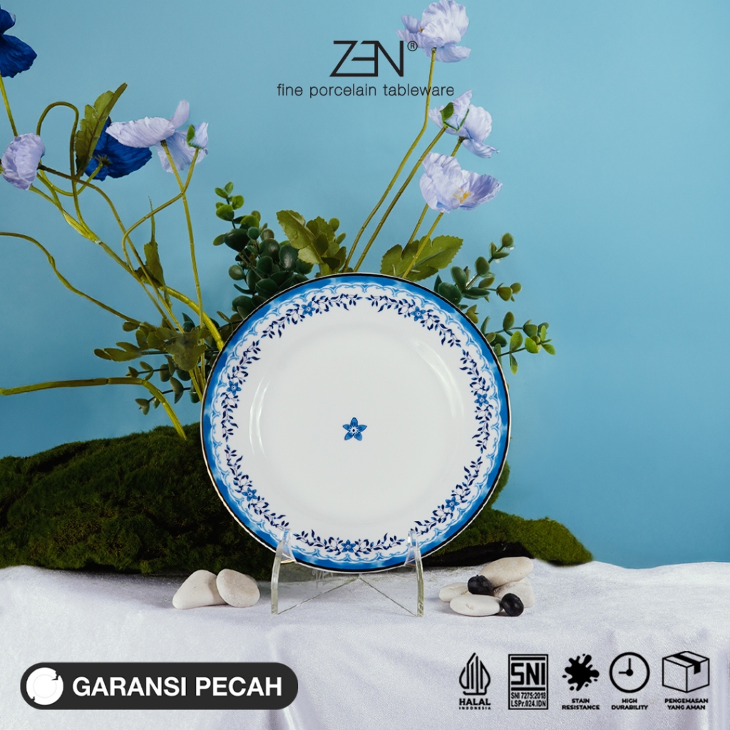 ZEN Serenity Blue Ceramic Salad Plate Premium Ceramic Plate 22cm