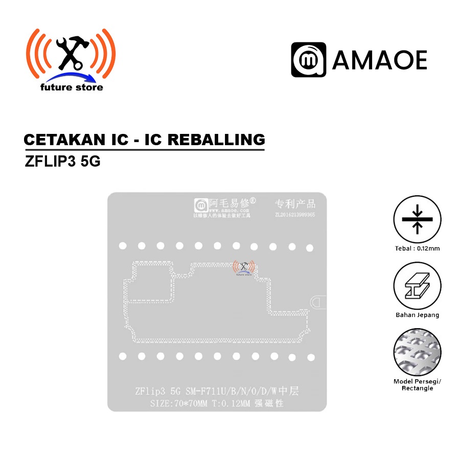 AMAOE STENCIL IC ZFLIP3 5G SM-F711 MIDDLE ขนาด 70X70MM 0.12MM ORIGINAL - AMAOE Z FLIP3 5G MAGNETIC 0