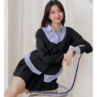 GALISTA -  yareuu shirt kemeja fiteed blouse wanita kombinasi layer warna biru & pink kemeja 2in1 kemeja yuki kemeja fit body