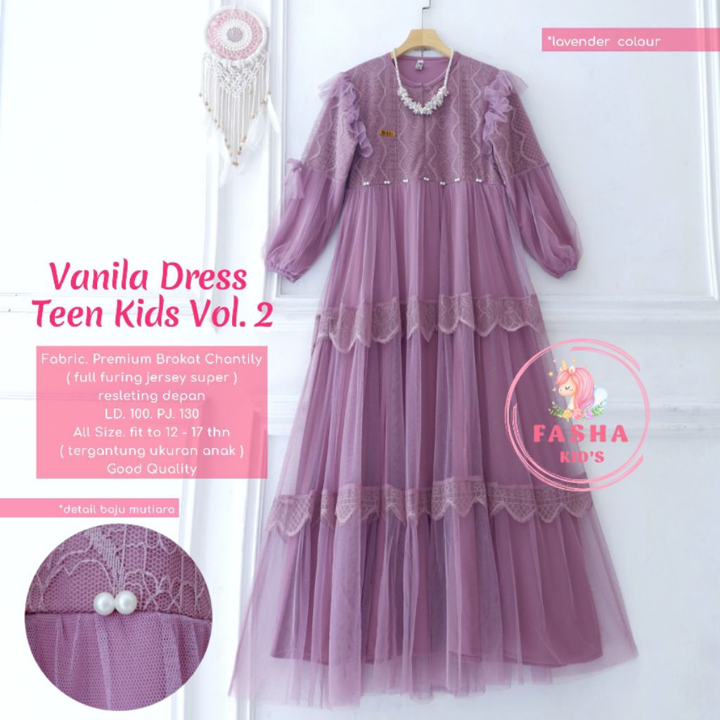 BIMY SHOP [FASHA KIDS ดั้งเดิม 100%] ชุด SALSABILA VANILA ใหม่ TEEN KIDS VOL 2 สําหรับ GIRLS