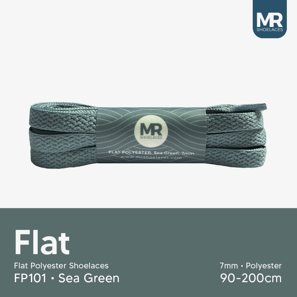 HIJAU MR Shoelaces FP101 Sea Green (Navy Green) เชือกผูกรองเท้าโพลีเอสเตอร์แบน 7mm 80cm 90cm 100cm 1