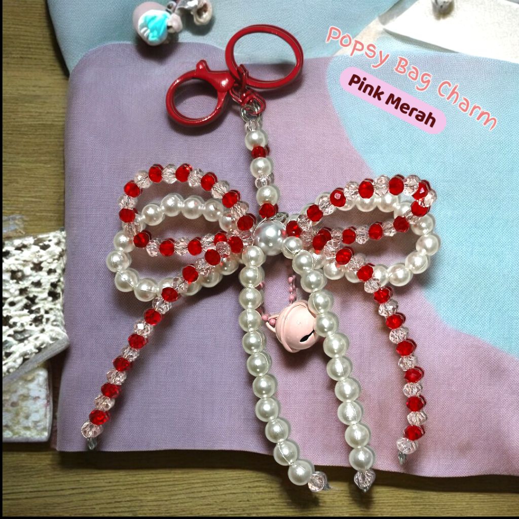 GANTUNGAN (AP) Premium Aesthetic Coquette Ribbon Bag Hanger - Premium Crystal Ribbon Bag Charm