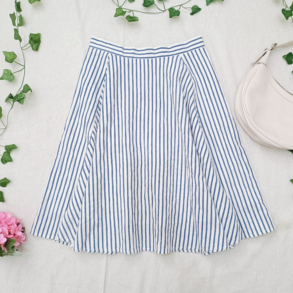 KATUN กระโปรงทรงเอผ้าฝ้ายผ้าลินินลายทาง | Coquette Mori Kei Kawaii Y2K