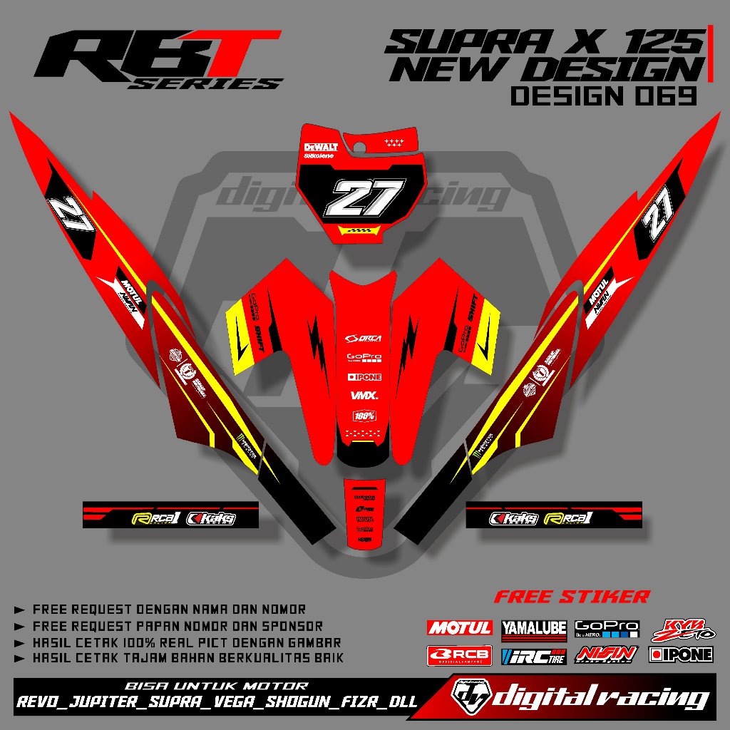 RBT สติ๊กเกอร์ MODIF BEBEB SUPRA X 125 STRIPING TERBARI DESIGN C069