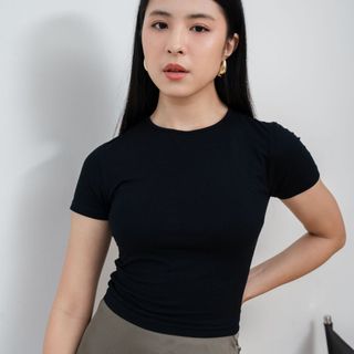 AIJO STORE 2 | Sienna Crop Top Knit Baju Wanita Elegan Bodyfit Korean Oneck Spandex Halus Terbaru
