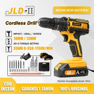 JLD-II Mesin Bor Baterai 48Vf Bor cas 2baterai Promo 13mm/10mm Bor Impact Fullset Bor Tanpa Kabel Bor Listrik Murah