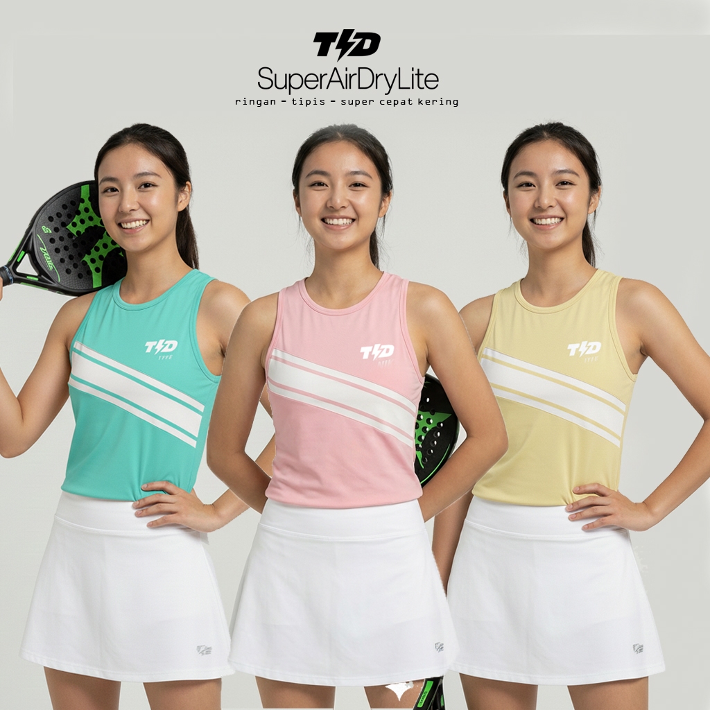 TDACTIVE Crop Tank Running Padel Gym Superairdrylite "3lines" พีช LSE27 สีเหลือง LSE21 Tosca LSE81 R