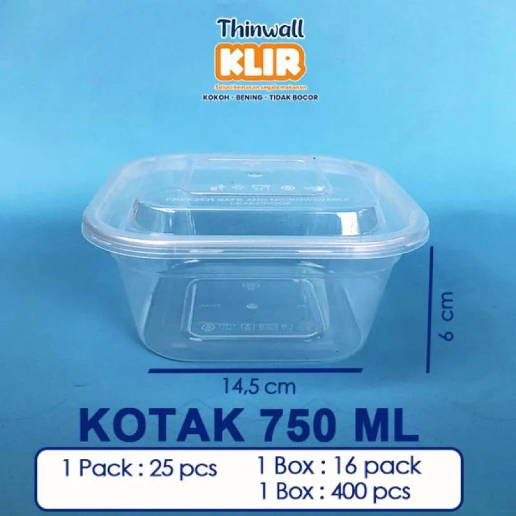 [เนื้อหา 25] Thinwall Square 750 ml KLIR / Thinwall Thinwal Square Box 750ml KLIR / กล่องสลัด / กล่อ