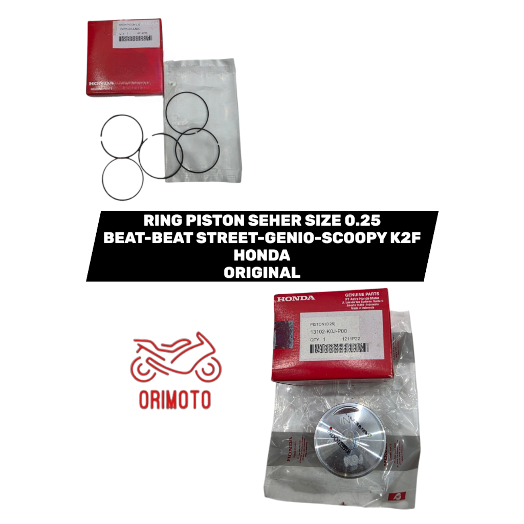 ORIMOTO-RING PISTON SEHER ชุดขนาด 0.25 BEAT STREET GENIO SCOOPY K1A K1AL K0JN K2F HONDA 13021-K0J-N0