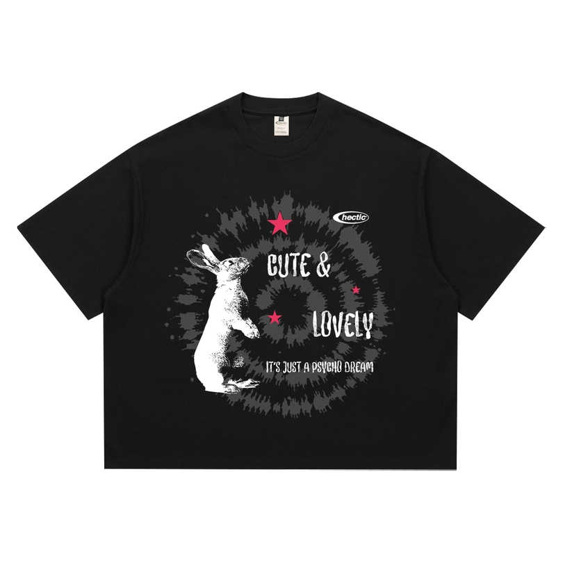 KATUN Hectic - เสื้อยืดผ้าฝ้าย Boxy fit - สีดํา - RABBIT