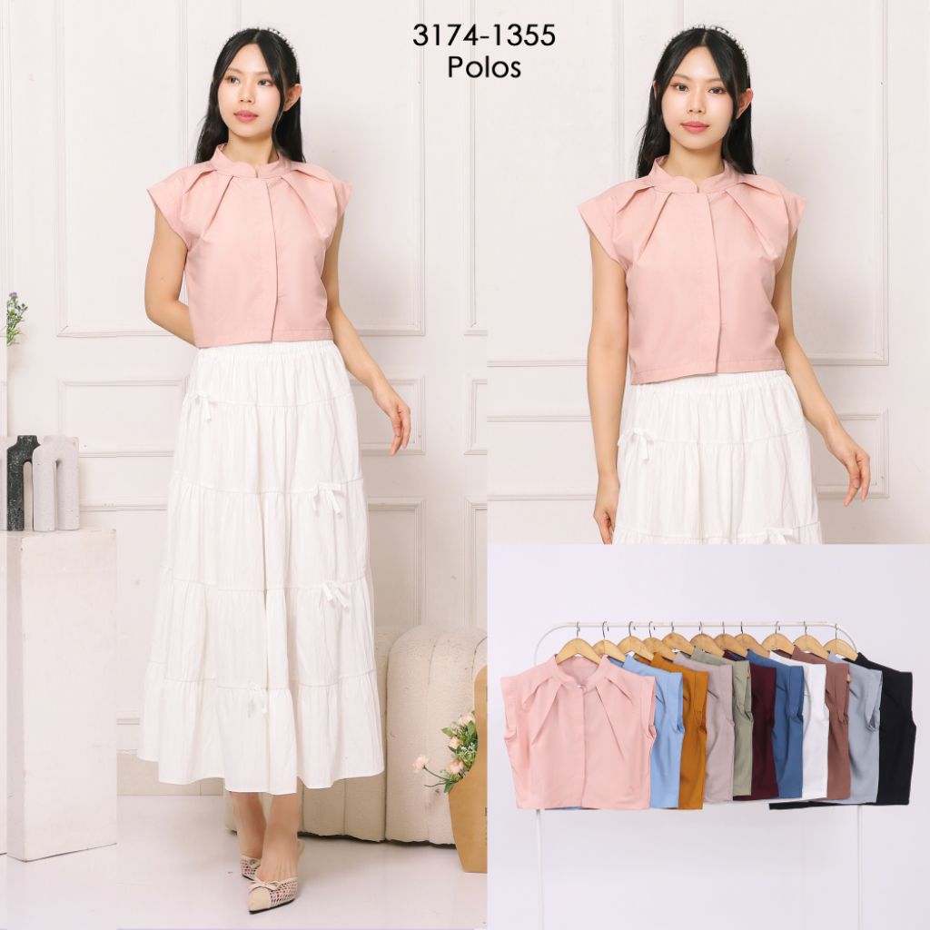 KATUN KEMEJA (KLS) เสื้อครอปผู้หญิง เสื้อคอปกเซี่ยงไฮ้ แขนตุ๊กตา พรีเมี่ยม เนื้อผ้าฝ้าย