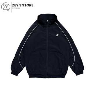 Zey`s Jaket Tracktop Parasut Cringkle Neo Black Windbreakers Casual Waterproof
