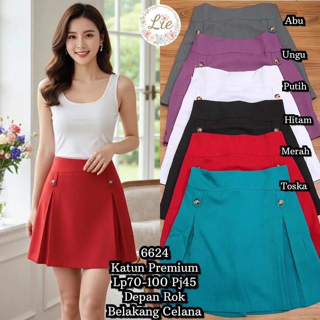6624 กางเกงกระโปรงกระดุมข้าง