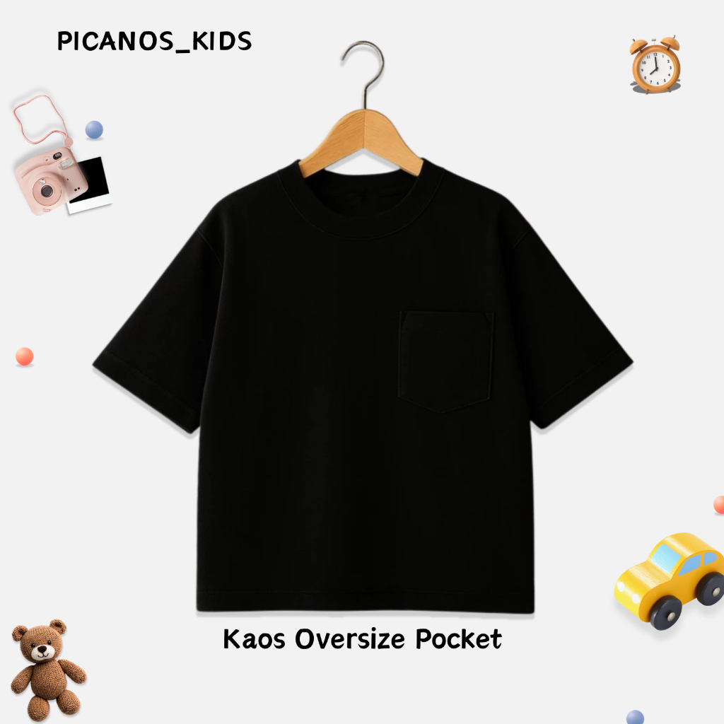 KATUN PICANOS KIDS - เสื้อยืดกระเป๋าขนาดใหญ่สีดําสําหรับเด็ก / เสื้อกระเป๋าสีดําสําหรับเด็ก / เสื้อย