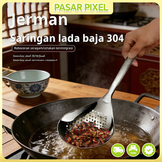 Sendok dapur rumah tangga stainless steel 304 food grade, sendok lada, saringan besar tebal, sendok terak, sendok pangsit, sendok minyak, sendok mie