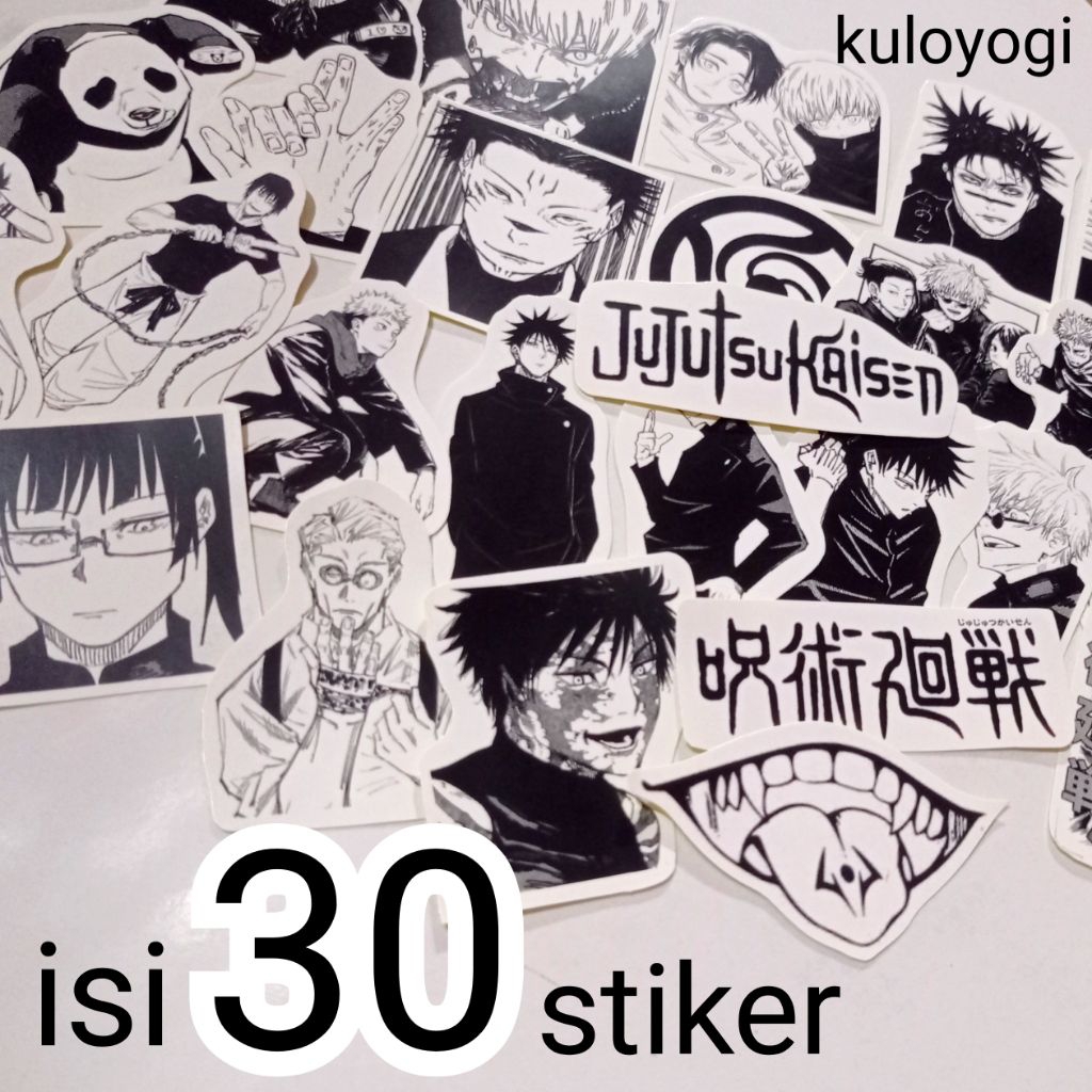 Jujutsu Kaisen Manga สติกเกอร์สีดําสีขาวความงามสติกเกอร์ 30 ชิ้น JJK สีดําและสีขาวการ์ตูน Kawaii Jou